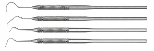 4 zahnmedizinische Sonden  -  mit Rundgriff 16 cm lang