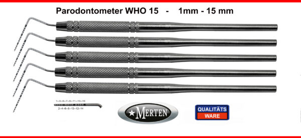 5 x Parodontometer - PA-Sonde   WHO 15 / 1-15mm Periodontal Probe