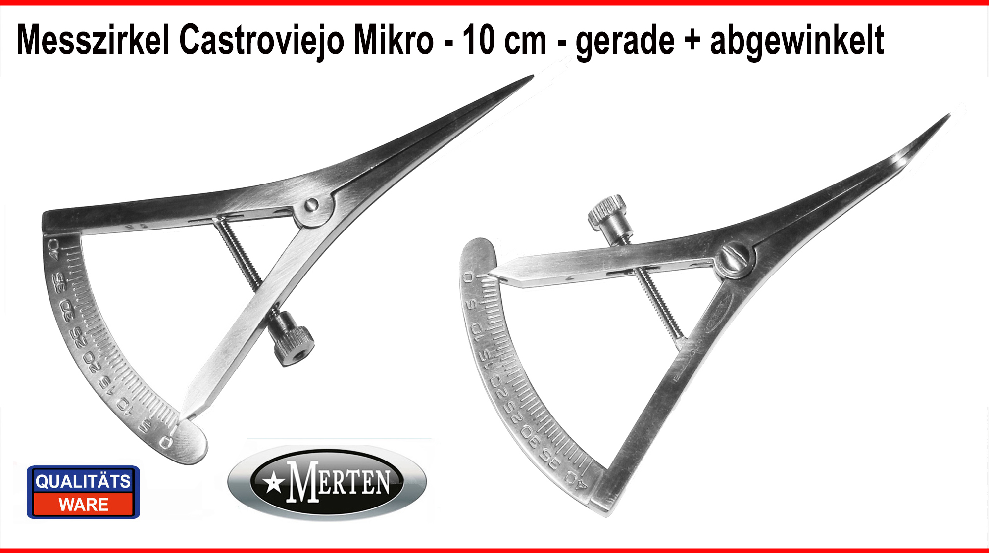 2 x Messzirkel Castroviejo  10 cm  gerade und gebogen  Tasterzirkel  Messlehre