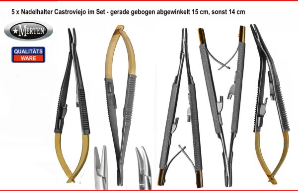 5x Nadelhalter Castroviejo - gerade gebogen abgewinkelt - TC Hartmetalleinlagen