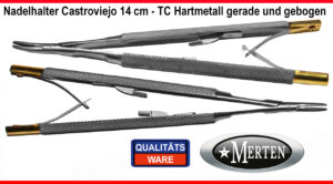 2 x Nadelhalter Castroviejo Mikro  TC Hartmetall - 14 cm Länge - gebogen und gerade