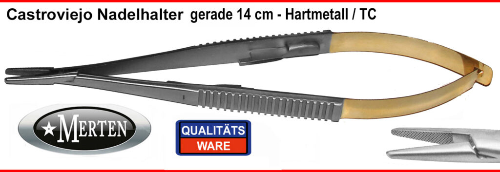 Nadelhalter Castroviejo Mikro - gerade - TC Hartmetall - 14 cm Länge