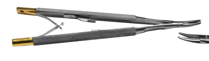 Nadelhalter  Castroviejo Mikro gebogen - TC  Hartmetall - 16 cm Länge