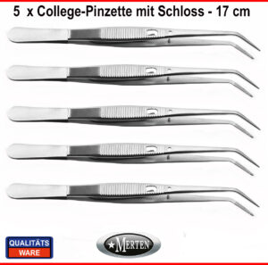 5  x College Pinzette mit Schloss - abgewinkelt - Pinzetten London