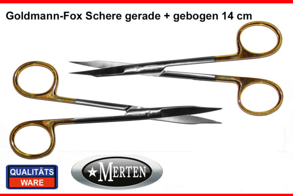 2 x Goldmann -Fox Schere gebogen / gerade 14 cm TC Hartmetalleinlage - PERMA CUT
