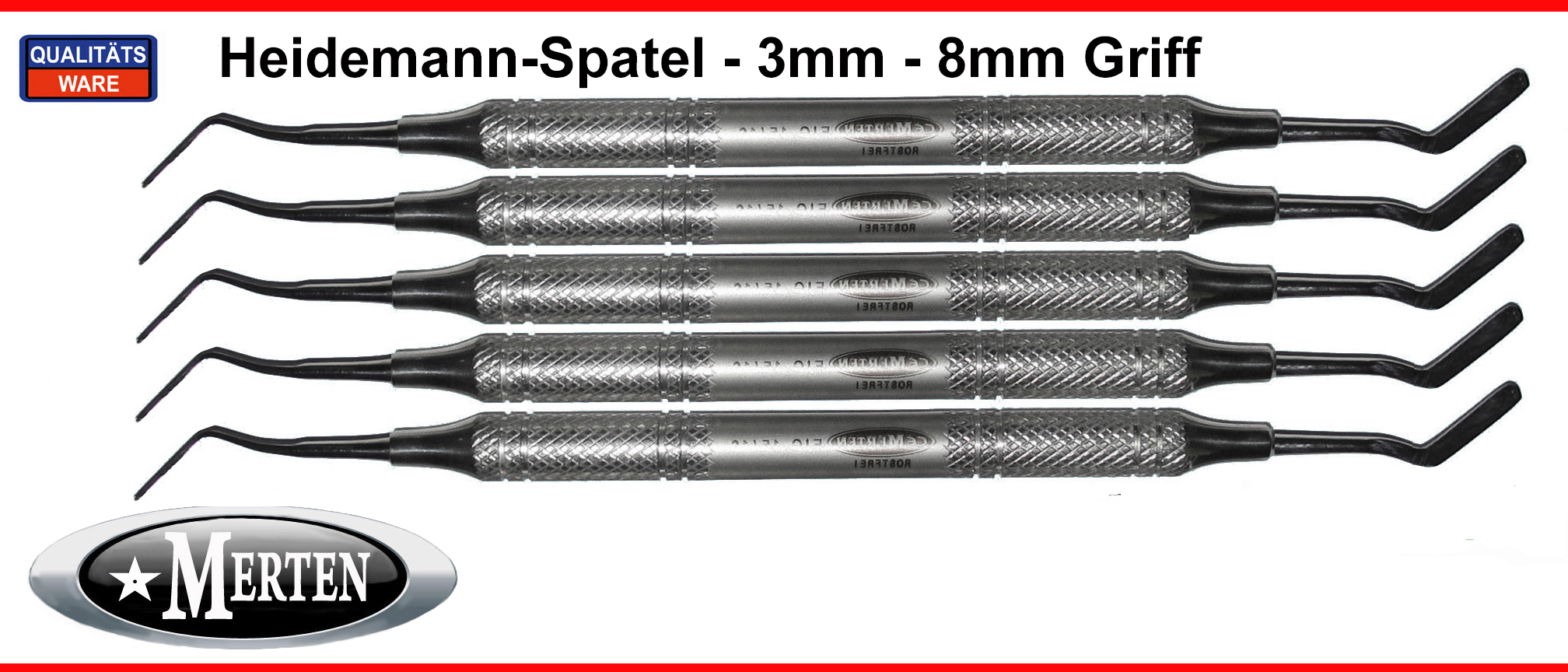 5 Heidemann-Spatel  - 8 mm Hohlgriff - Breite 3 mm  Heidemann Spatula -
