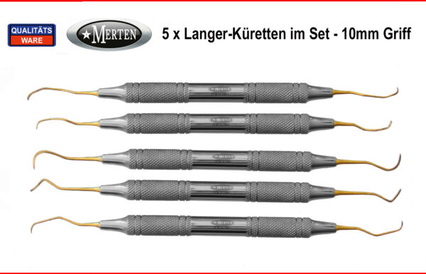 5 Langer Küretten Titannitrid beschichtet 10 mm Ergo-Griff leicht