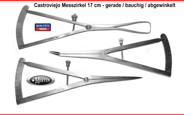 3 x Castroviejo Meßzirkel 17 cm  - gerade - gewinkelt - bauchig