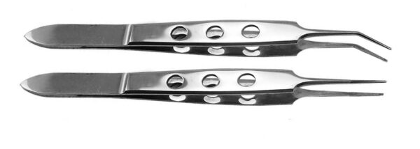 2 x  Mikro-Pinzette McPherson Kelman gerade und gebogen 11 cm