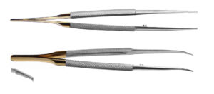 2 x feine Mikro-Pinzette 15 cm   0,3 mm  mit Haken gerade und abgewinkelt