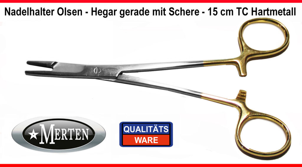 Nadelhalter Olsen Hegar mit Schere  15 cm TC Hartmetall