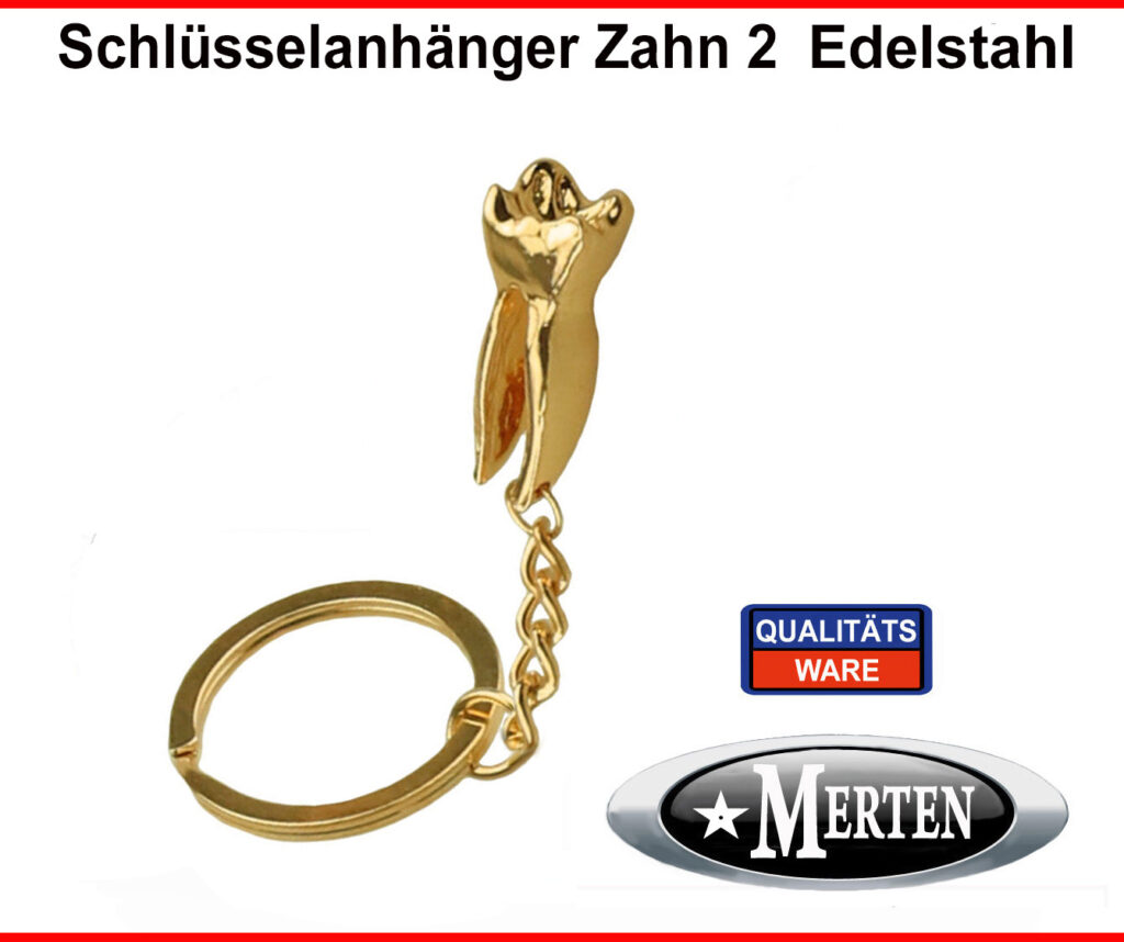 Schlüsselanhänger Backenzahn vergoldet - Zahn 2 Zahntechnik Zahntechniker
