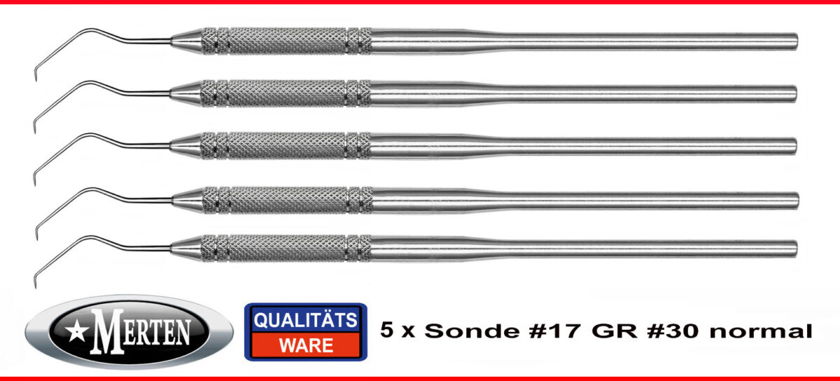 5 zahnmedizinische Sonden - Fig. 17 normal - spitz - Rundgriff 16 cm