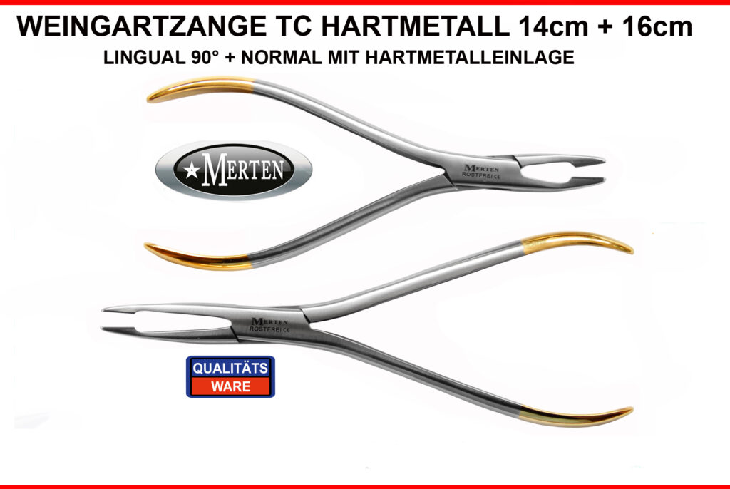2 x Weingartzange lingual 90°- TC Hartmetall - 14cm + 16 cm