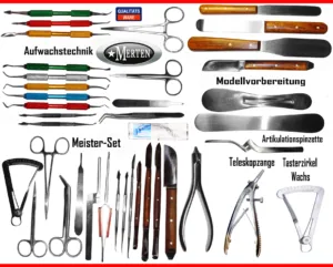 38 Instrumente Zahntechnik mit Konuszange, Wachsmesser-  P.K. Thomas - Spatelset