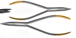 2 x Flachspitzzange Zahntechnik geriffelt - dental 14 + 16 cm 1,5 mm Spitze