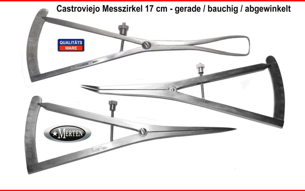 3 x Castroviejo Meßzirkel 17 cm  - gerade - gewinkelt - bauchig