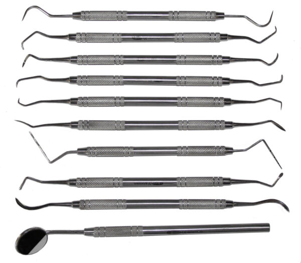 10 Instrumente professionelle Zahnreinigung + Mundspiegel + Parodontomer