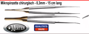 2 x feine Mikro-Pinzette 15 cm   0,3 mm  mit Haken gerade und abgewinkelt