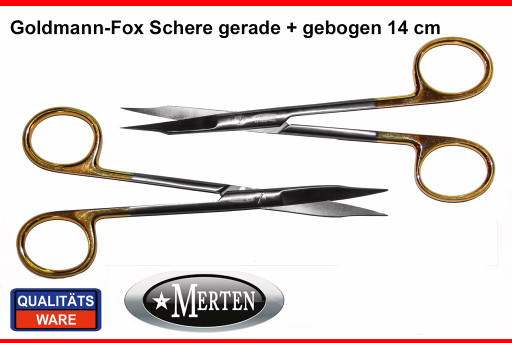 2 x Goldmann -Fox Schere gebogen / gerade 14 cm TC Hartmetalleinlage - PERMA CUT