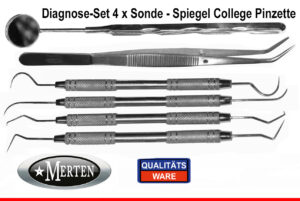 6 Instrumente Diagnose Diagnostik Set - College Pinzette- Sonden - Mundspiegel