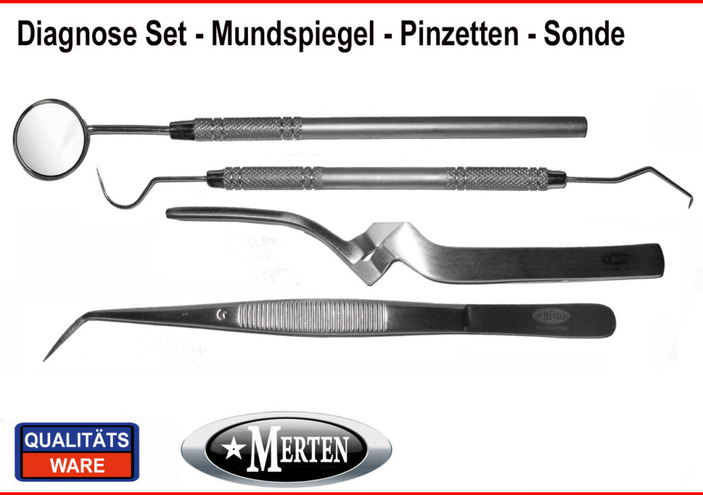 4 Instrumente Diagnose Diagnostik Set - College - Sonde - Mundspiegel - Zahnarzt