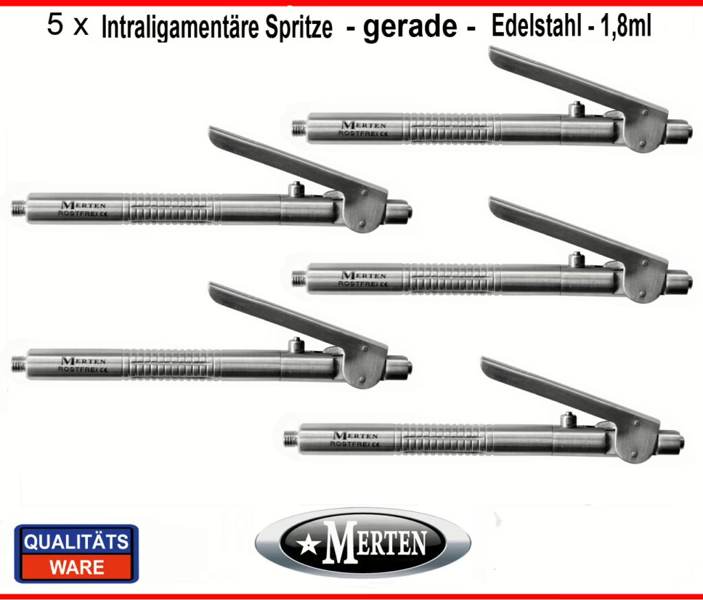 5 x Intraligamentäre Spritze gerade Zahnmedizin - 1,8 ml - Edelstahl