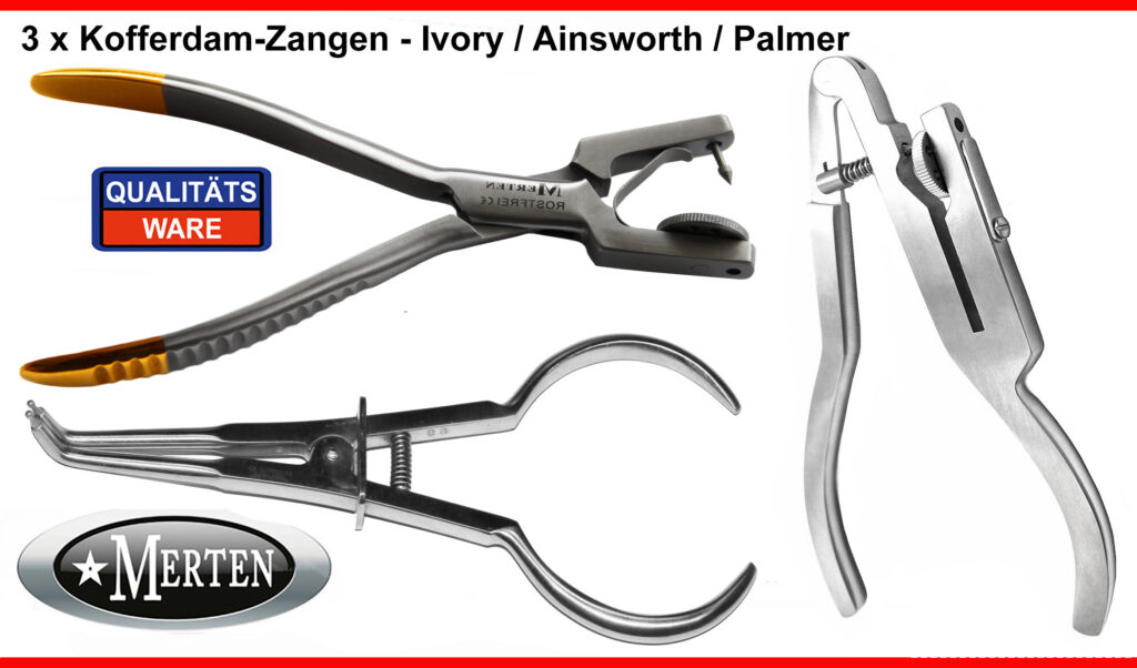 3 x Kofferdamzangen Ivory  Palmer  Ainsworth Zange