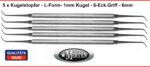 5 x Kugelstopfer  L- Form 1,0 mm Ball Burnisher    6 mm Griff