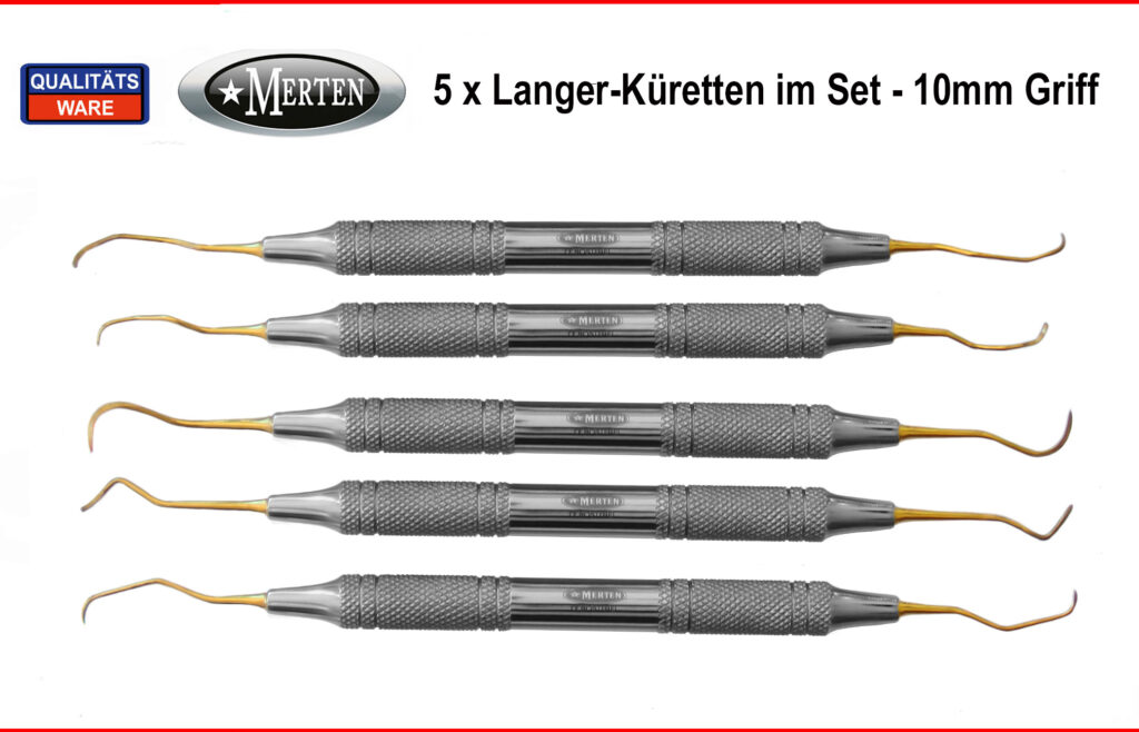 5 Langer Küretten Titannitrid beschichtet 10 mm Ergo-Griff leicht