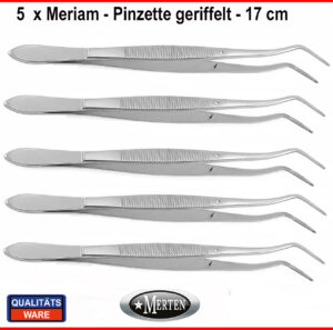 5 x Meriam Pinzette  geriffelt - abgewinkelt -  Pinzetten