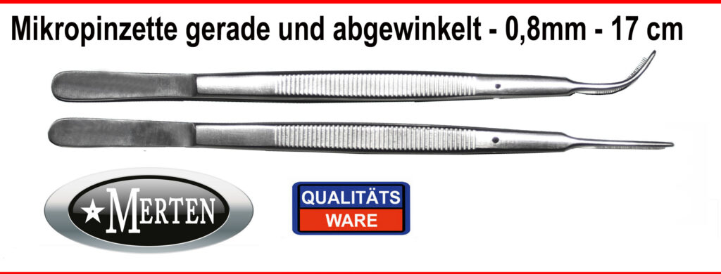 2 x Mikropinzetten 17 cm   0,8 mm feine Pinzette  gerade und abgewinkelt