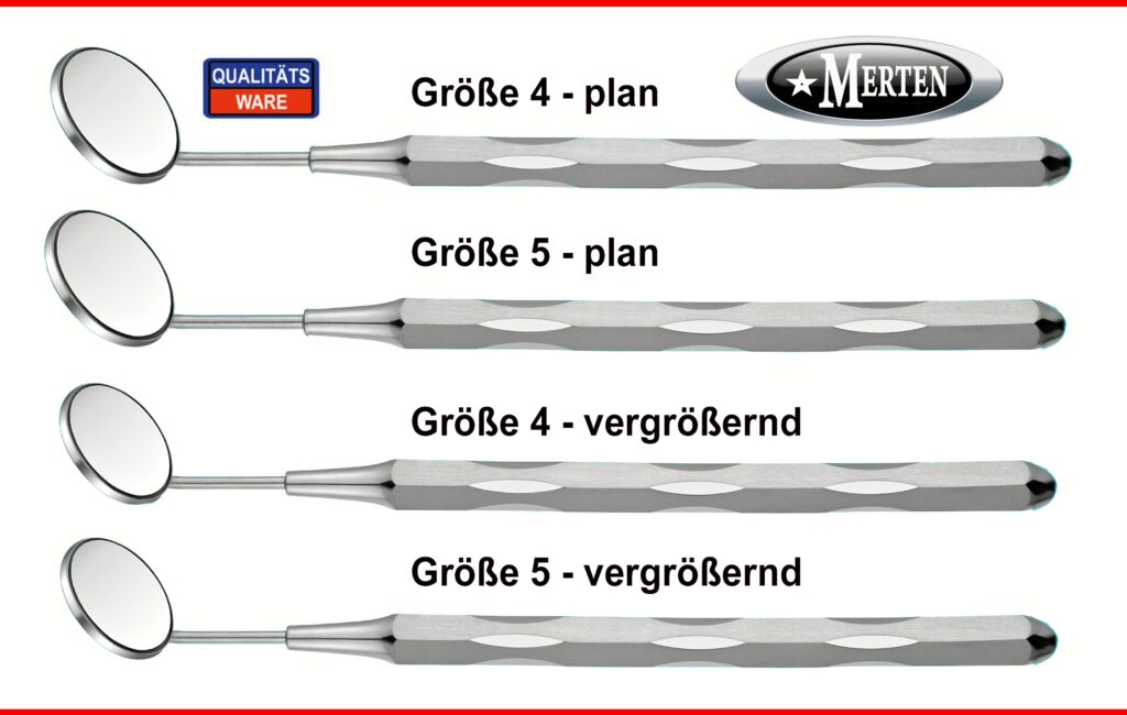4 Mundspiegel Set - 2 x vergrößernd - 2 x normal - Front Surface - Rhodium