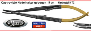 Nadelhalter  Castroviejo Mikro - gebogen -  TC Hartmetall 14 cm