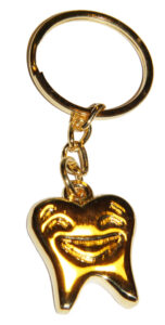 Schlüsselanhänger  Zahn vergoldet SMILEY Zahnarzt Zahnarzthelferin Zahntechniker