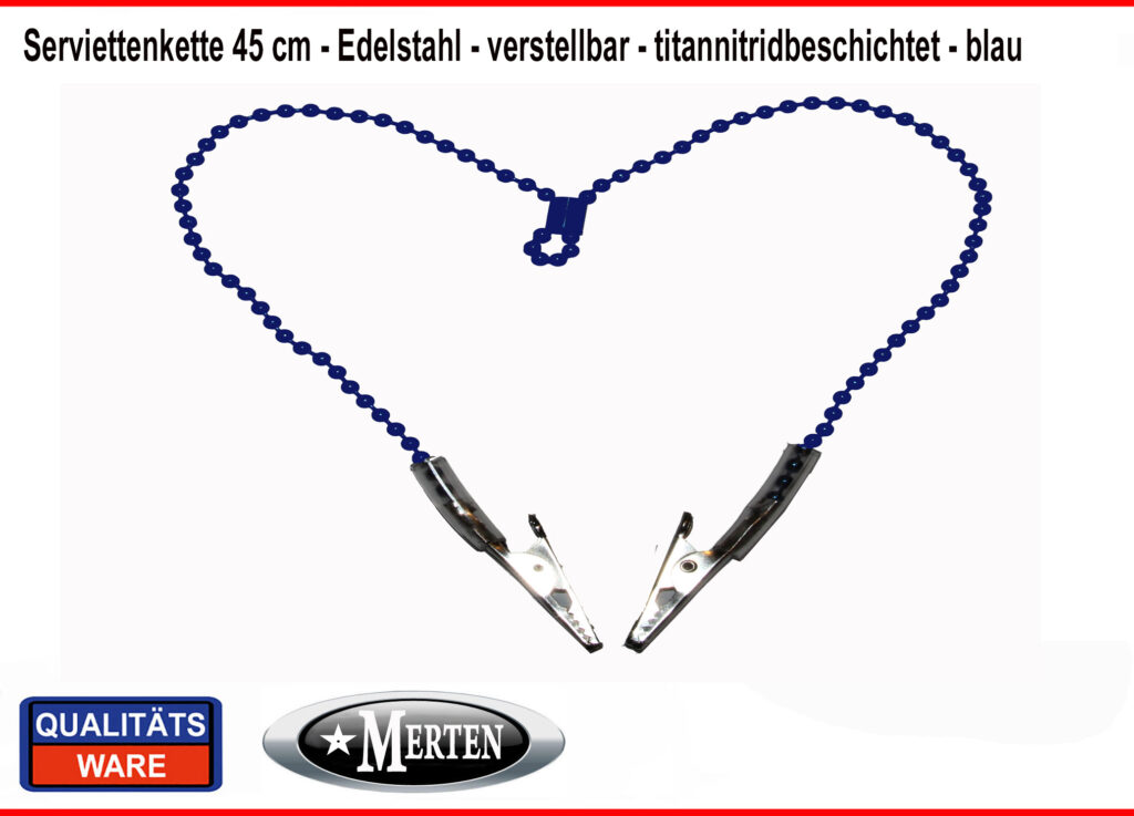 3 x Serviettenkette - Lätzchenkette - Kugelkette 45 cm - blau Edelstahl- verstellbar
