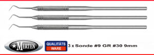3 zahnmedizinische Sonden - Fig. 9 extra feine Spitze -  Rundgriff 16 cm lang