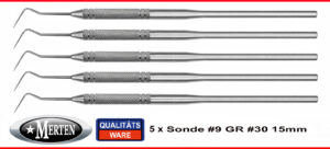 5  zahnmedizinische Sonden  -   Fig. 42 normal - spitz -   Rundgriff 16 cm lang